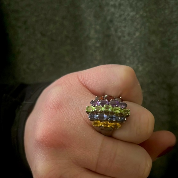 Last  chance - Rainbow size 7  sterling 925 Multicolor Gemstone Ring faceted - Picture 2 of 5